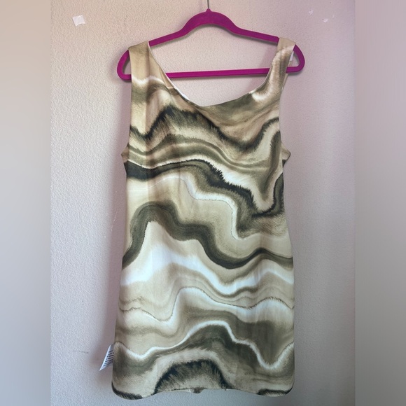 NWT ASOS Beige Blurred Marble Stripe Off One Shoulder Structured Mini Dress 14 - Picture 5 of 12